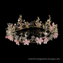 Hot sale wholesale Vintage Baroque Korean Vine Styling Alloy Wedding Tiara Princess rhinestone Elegant pink round crystal crown